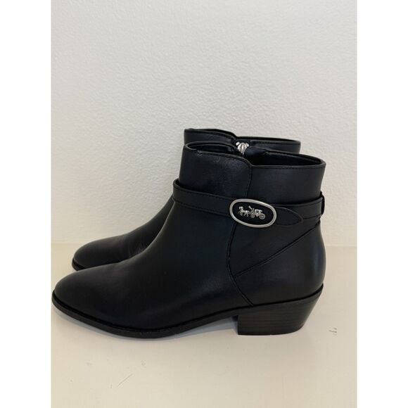 Coach Dylan Black Leather Horse-And-Carriage Ankle Booties Size 10 - Picture 8 of 10
